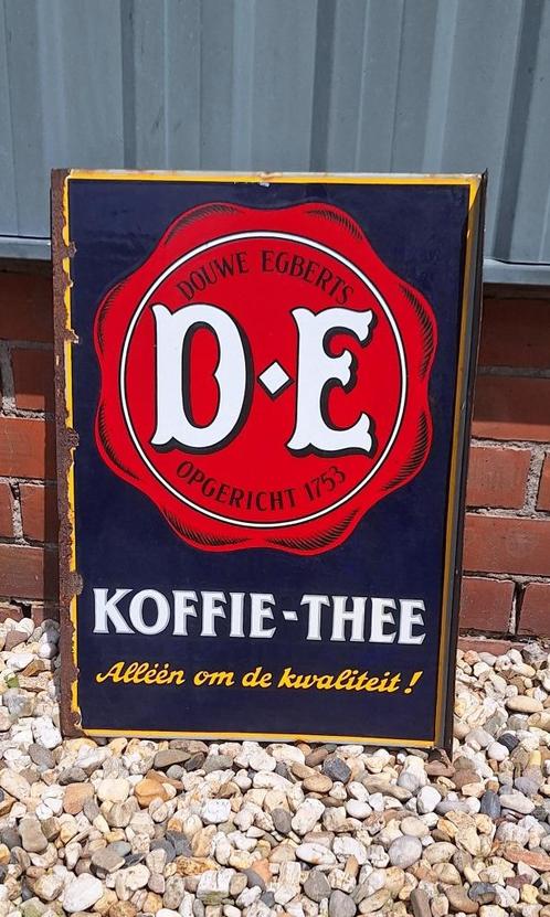 Oud dubbelzijdig emaille bord Douwe Egberts koffie-thee️☕️, Verzamelen, Merken en Reclamevoorwerpen, Gebruikt, Reclamebord, Ophalen of Verzenden