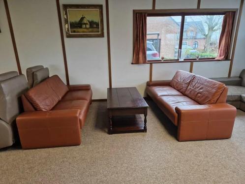BRUINE BUFFELLEDEREN SALON 3 EN 2 ZIT, Huis en Inrichting, Fauteuils, Zo goed als nieuw, Leer, Ophalen