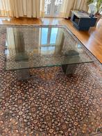 Glazen salontafel met 4 marmeren poten, Huis en Inrichting, Tafels | Salontafels, Ophalen, Gebruikt, Vierkant, Glas