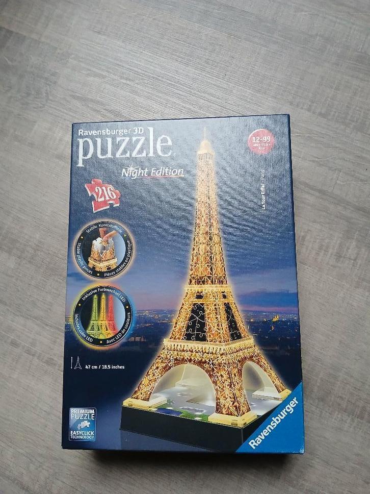 Ravensburger 3D Puzzel - Eiffeltoren Night Edition - 216 st, Hobby en Vrije tijd, Denksport en Puzzels, Gebruikt, Rubik's of 3D-puzzel