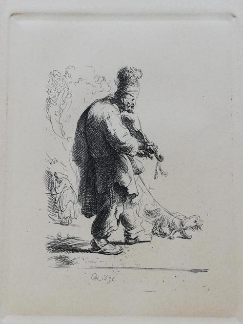 Rembrandt van Rijn - ets op papier - de blinde violist, Antiek en Kunst, Kunst | Etsen en Gravures, Ophalen of Verzenden