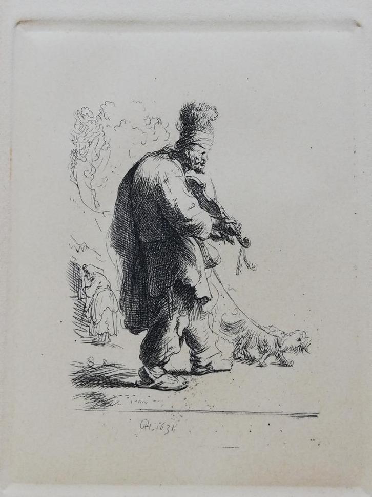 Rembrandt van Rijn - ets op papier - de blinde violist, Antiek en Kunst, Kunst | Etsen en Gravures, Ophalen of Verzenden