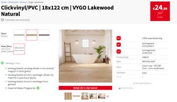 21 m2 - Clickvinyl/PVC | VYGO Lakewood Natural Impermo beschikbaar voor biedingen