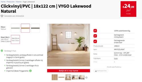 21 m2 - Clickvinyl/PVC | VYGO Lakewood Natural Impermo, Doe-het-zelf en Bouw, Vloerdelen en Plavuizen, Nieuw, Vloerdelen of -planken
