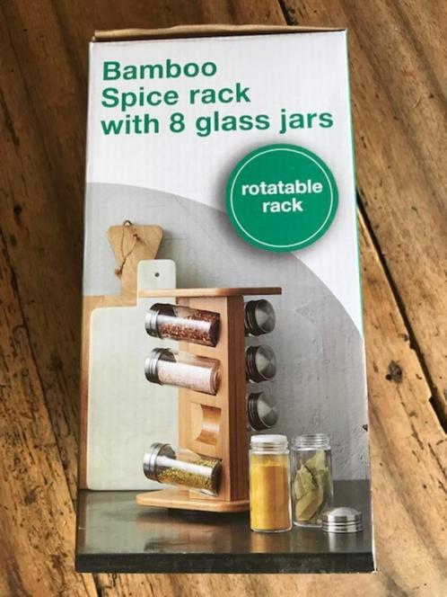 Kruidenrek Bamboo Spice Rack met 8 glazenb potjes, Huis en Inrichting, Keuken | Keukenbenodigdheden, Nieuw, Ophalen of Verzenden