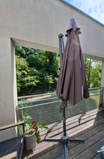 Grote zeshoekige parasol van grijs canvas. Spanwijdte: 3M, Tuin en Terras, Ophalen, Verstelbaar, Gebruikt, Stokparasol