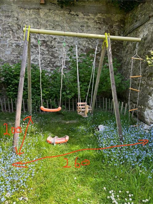 Portique en bois avec balançoires et échelle de corde, Kinderen en Baby's, Speelgoed | Buiten | Speeltoestellen, Gebruikt, Schommel