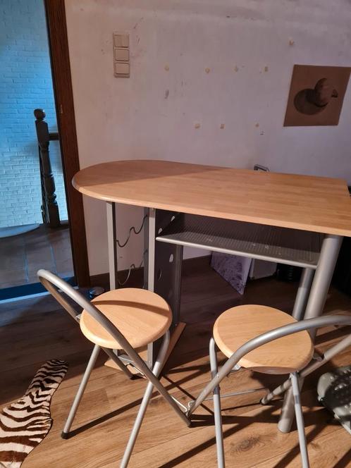 Nagel studio tafeltje of hoge bar tafel beuk met grijs, Huis en Inrichting, Barren, Zo goed als nieuw, Ophalen