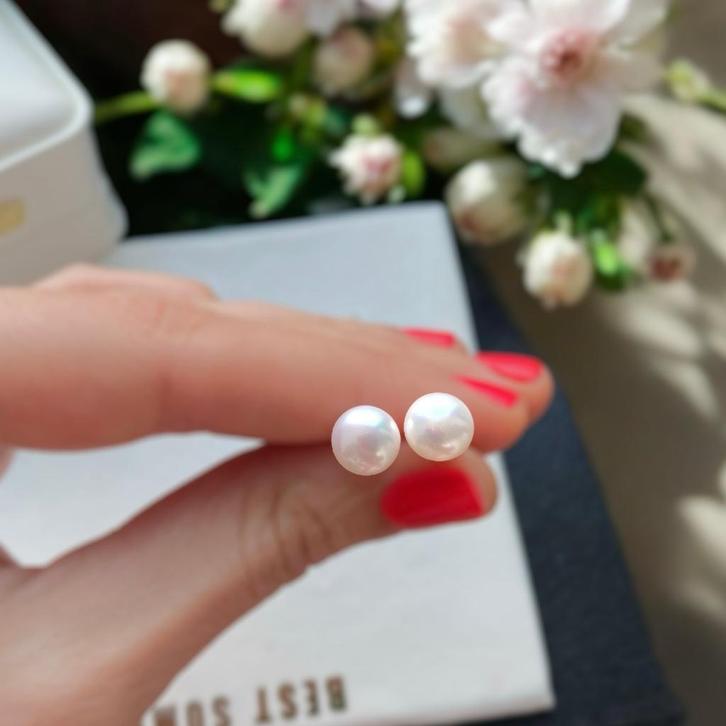 Oorbellen stekers geel goud 18K echte natuurljike parels, Handtassen en Accessoires, Oorbellen, Nieuw, Knopjes of Stekers, Goud