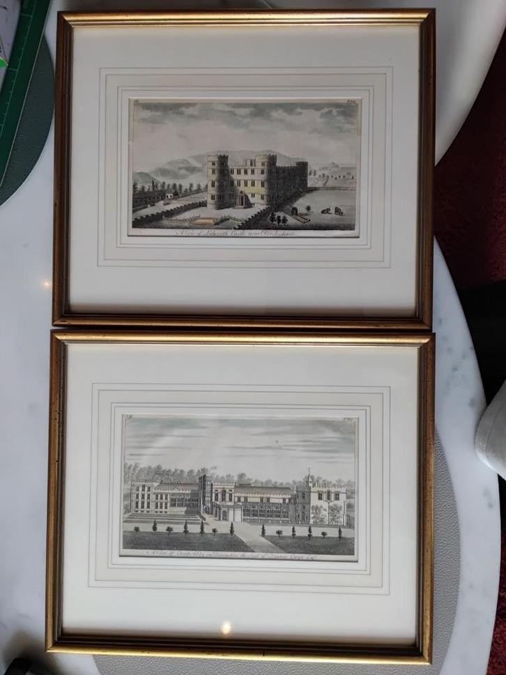 2 Antieke Gravures. Devonshire en Dorchester., Antiek en Kunst, Kunst | Etsen en Gravures, Ophalen of Verzenden
