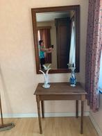 Antieke tafeltje met geslepen spiegel eiken kader, Huis en Inrichting, Tafels | Kaptafels, Ophalen of Verzenden, Zo goed als nieuw