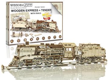 3D Houten Puzzel Locomotief + Wagon & Spoor 1:40 - DIY Build beschikbaar voor biedingen