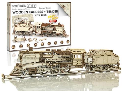 3D Houten Puzzel Locomotief + Wagon & Spoor 1:40 - DIY Build, Hobby en Vrije tijd, Modelbouw | Auto's en Voertuigen, Nieuw, Overige typen