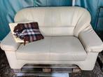 Lederen zetel – 2-persoons – crème-kleurig – zgan, Huis en Inrichting, Zetels | Zetels, Ophalen, Tweepersoons, Zo goed als nieuw