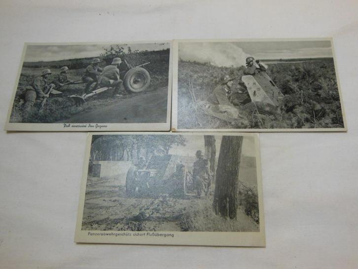 3 Originele,opgestuurde postkaarten (Feldpost)PzJäger PAK36, Verzamelen, Militaria | Tweede Wereldoorlog, Landmacht, Foto of Poster