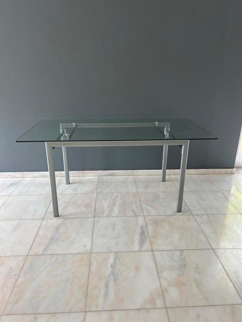 Moderne glazen (eet) tafel / bureau, Huis en Inrichting, Tafels | Sidetables, Gebruikt, 150 tot 200 cm, Rechthoekig, Glas, Metaal