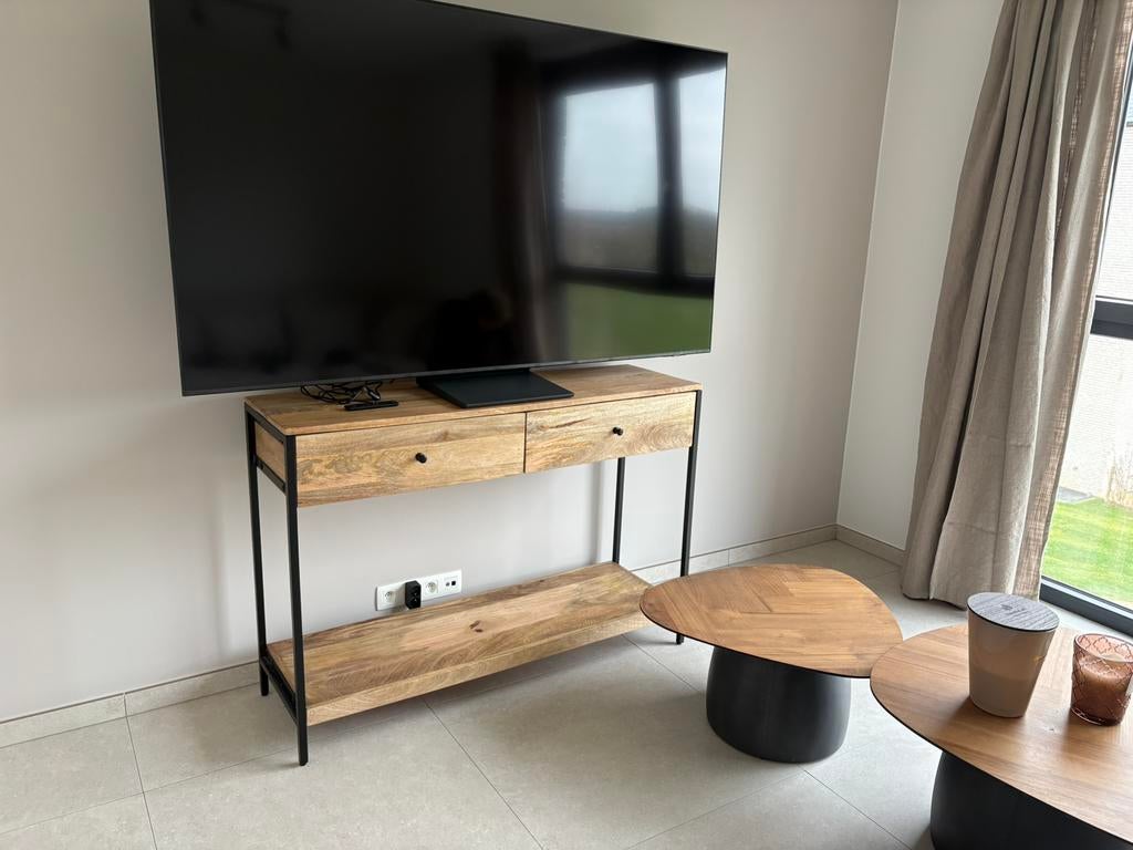 Meuble TV structure acier et bois teck, Enlèvement, Neuf, Teck