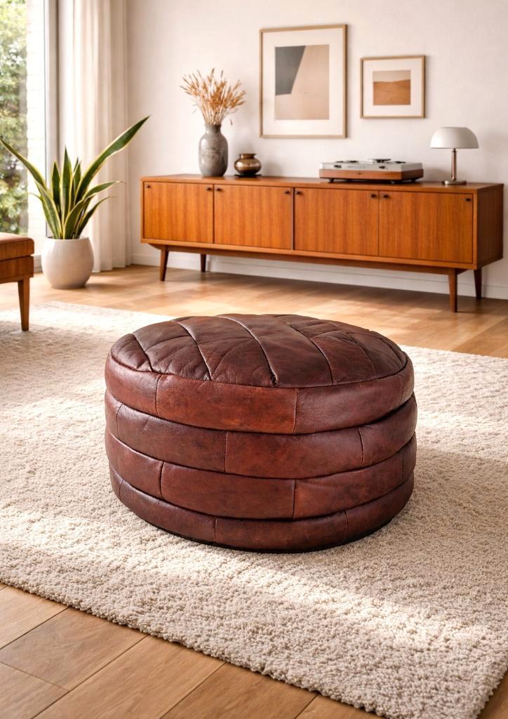 Prachtige vintage patchwork poef, Huis en Inrichting, Zetels | Voetbanken en poefs, Zo goed als nieuw, Leer, Ophalen