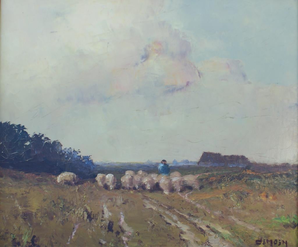 Albert Demoen (1916-1992): Schaapherder (O/D, 60 x 55 cm), Antiek en Kunst, Kunst | Schilderijen | Klassiek, Ophalen of Verzenden
