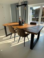 Houten tafel / bureau met metalen onderstel, Huis en Inrichting, Tafels | Eettafels, Ophalen, 100 tot 150 cm, 200 cm of meer, Teakhout