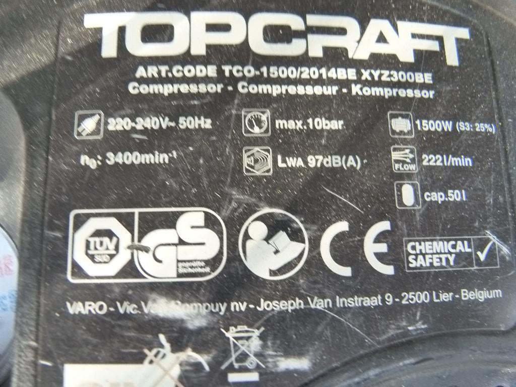 compresseur Topcraft, Bricolage & Construction, 25 à 100 litres, Enlèvement, Comme neuf