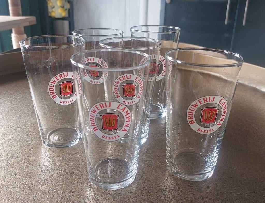 SET VAN 6 Vintage bierglazen Campina, Ophalen of Verzenden, Zo goed als nieuw, Bierglas