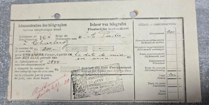 1914+Télégraphe+Charleroi+Fonderie Paitre+2 documents, Verzamelen, Posters, Zo goed als nieuw, Overige onderwerpen, Rechthoekig Liggend