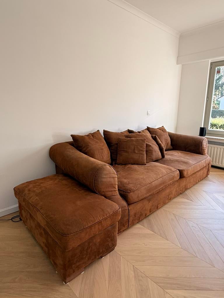 2,5-zits bank met poef te koop, Maison & Meubles, Canapés | Coins salons complets, Utilisé, Cuir, Enlèvement