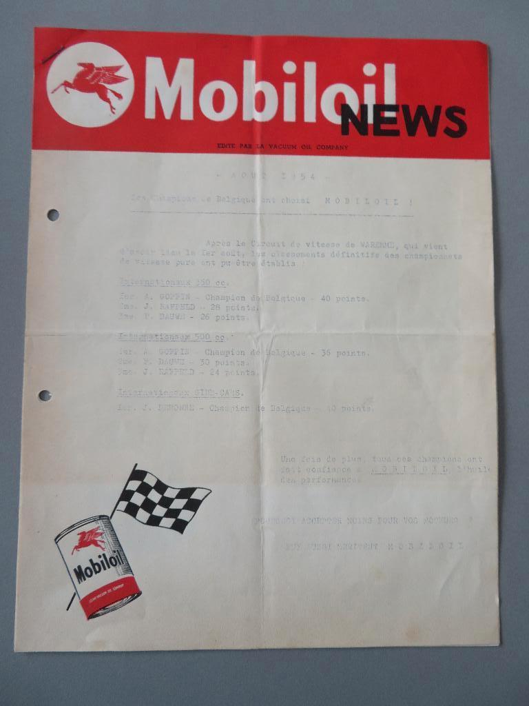 Motoracing Mobiloil News 1950,s A. Goffin , Deronne ..., Ophalen of Verzenden, Zo goed als nieuw, Overige typen