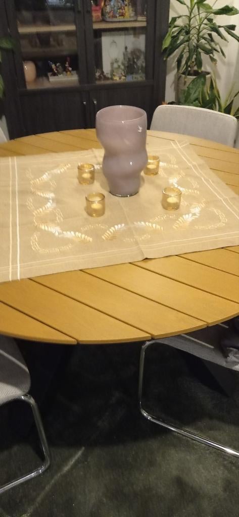 Ronde tafel van 140 cm + 4 stoelen, Tuin en Terras, Tuintafels, Ophalen