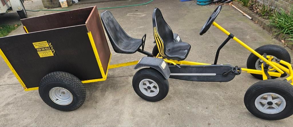 Gokart/Skelter merk BERG, gele tweezit met zelfbouw kar, Ophalen, Zo goed als nieuw, Berg, Vrijloopautomaat