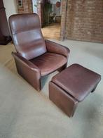 De Sede bruin lederen fauteuil DS- 55 met originele hocker, Ophalen, Leer