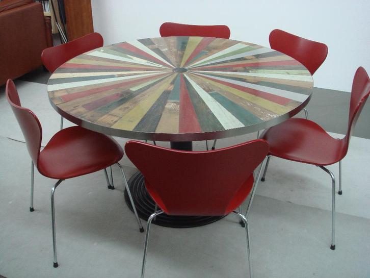 Ovale en ronde tafel eikenhout sloophout betonlook bamboe., Huis en Inrichting, Tafels | Bijzettafels, Nieuw, Rond, Hout, Ophalen of Verzenden