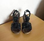 Zwarte sandalen met bloemen en sleehak van Pia Corsini Mt 37, Ophalen of Verzenden