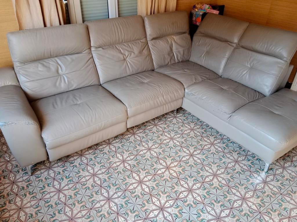 Canapé d'angle cuir gris avec méridienne, Maison & Meubles, Enlèvement, Cuir