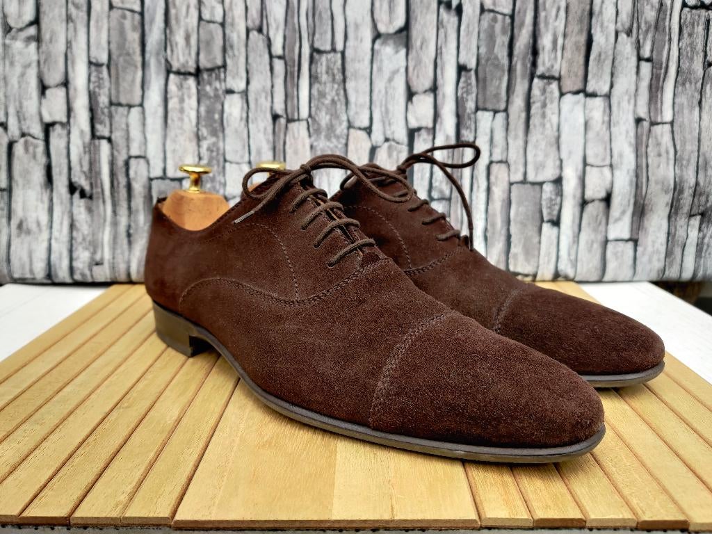 Finsbury donkerbruine suede herenschoenen - Maat 42,5, Kleding | Heren, Schoenen, Zo goed als nieuw, Veterschoenen, Bruin, Verzenden