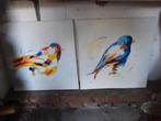 2 x peinture décor oiseaux  50x 50 cm, Antiquités & Art, Enlèvement