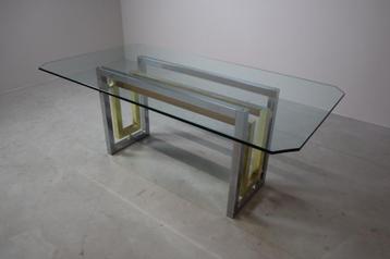 Vintage Chrome and Brass Dining Table by Zevi, Italy, 1970s beschikbaar voor biedingen