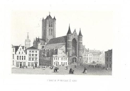 1844 - Gent - de Sint-Niklaaskerk, Antiek en Kunst, Kunst | Etsen en Gravures, Verzenden