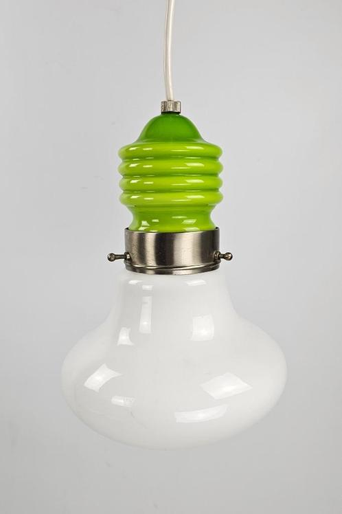 Vintage hanglamp glas groen wit, Huis en Inrichting, Lampen | Hanglampen, Gebruikt, Glas, Ophalen of Verzenden