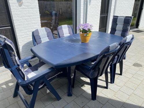 Tuinset, Tuin en Terras, Tuinsets en Loungesets, Gebruikt, Tuinset, Kunststof, 6 zitplaatsen, Eettafel, Stoel, Ophalen