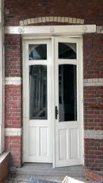 Authentieke dubbele deur met glazen binnenwerk, 215 cm of meer, Gebruikt, 100 tot 120 cm, Hout