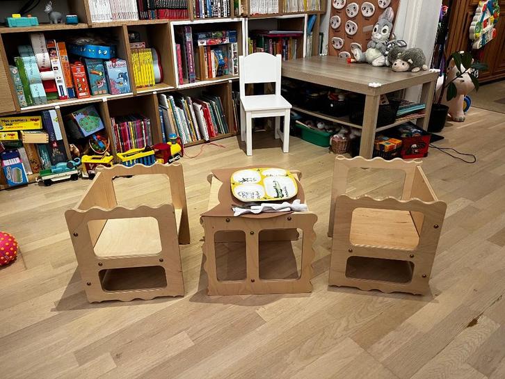 3 tabourets se transformant en petite table Prix pour les 3, Huis en Inrichting, Krukjes, Zo goed als nieuw, Hout, Ophalen