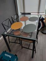 Table en métal avec plateau en verre + 4 chaises, Comme neuf, Enlèvement ou Envoi, Verre