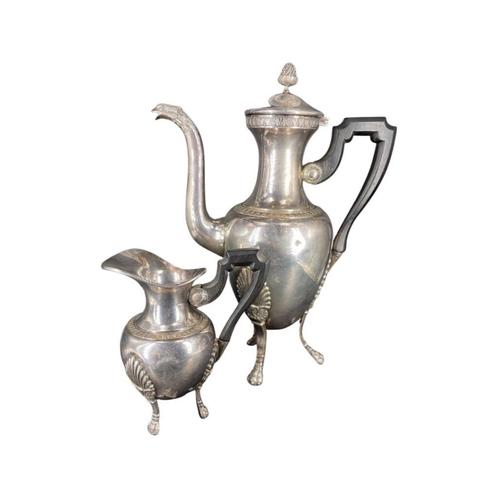 Verseur et pot à lait 19ème de style empire en métal argenté, Antiquités & Art, Antiquités | Argent & Or, Enlèvement ou Envoi