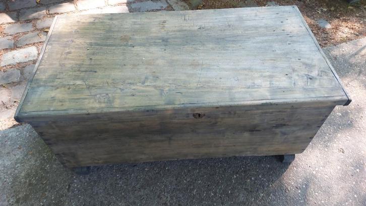 Oude grote grenen koffer kist volledig afgewerkt, Antiek en Kunst, Curiosa en Brocante, Ophalen