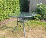 Ronde tuintafel met glazen blad, Tuin en Terras, Tuinsets en Loungesets, Ophalen, Gebruikt
