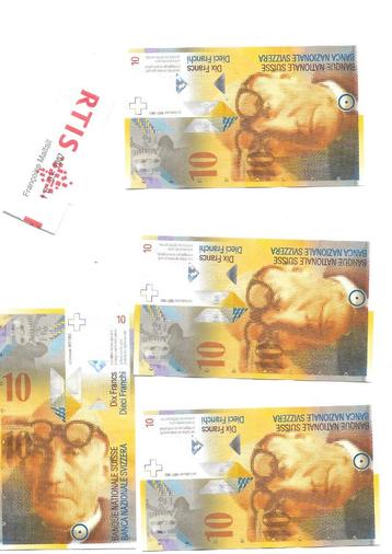 Série de 9 billets de 10 francs Suisse 8ème série 