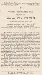 Oorlogsslachtoffer 1940-45 Witte Brigade André Verhoeven, Verzamelen, Bidprentjes en Rouwkaarten, Ophalen of Verzenden