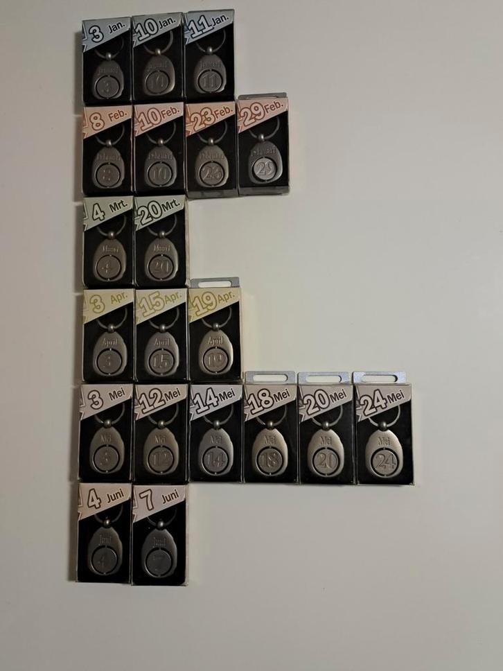 Sleutelhangers met verjaardagdatums, Verzamelen, Sleutelhangers, Nieuw, Overige typen, Ophalen